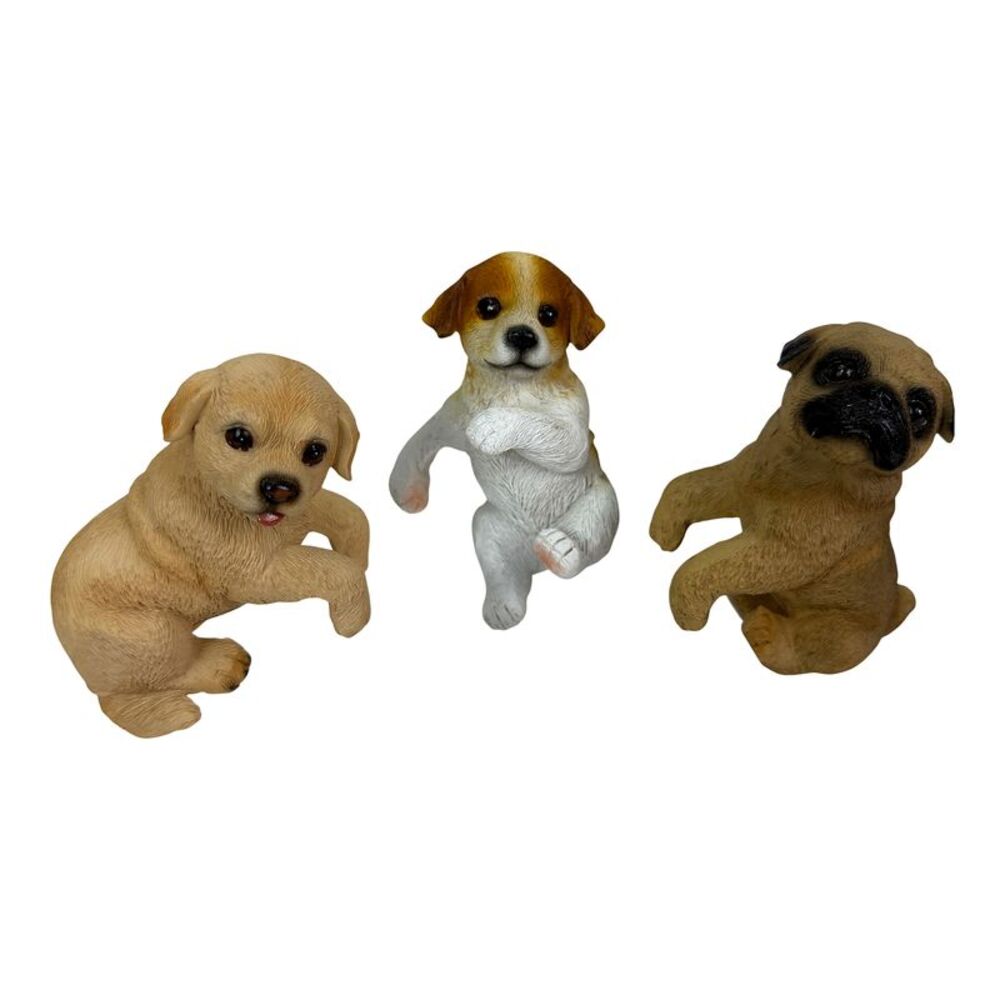 Dog Pot Hangers Set of 3 Puppy Planter Rim Resin Figurines 3.5 In